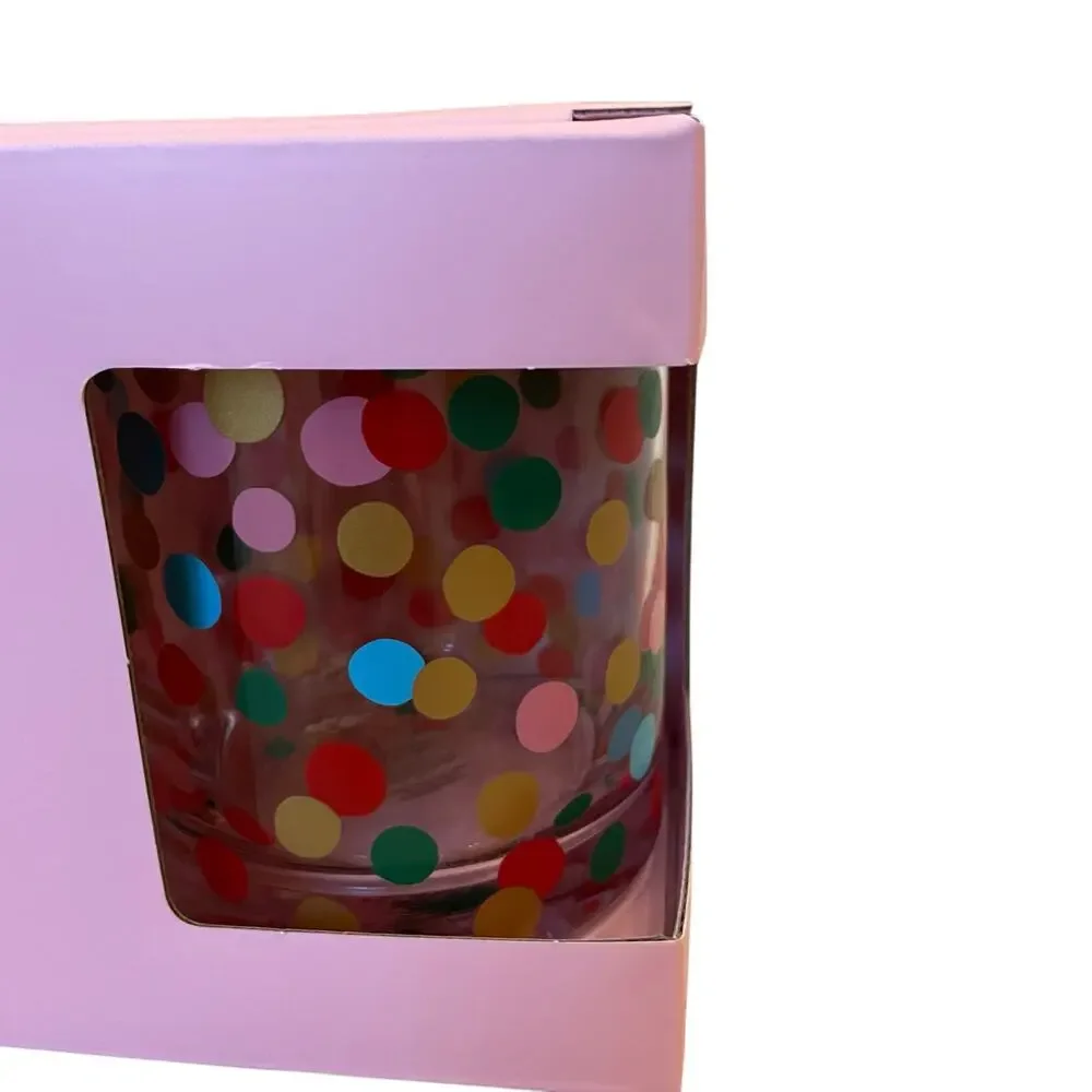 Kate Spade ITS RAINING CONFETTI Double Old Fashioned Whiskey Glass Set of 2 New